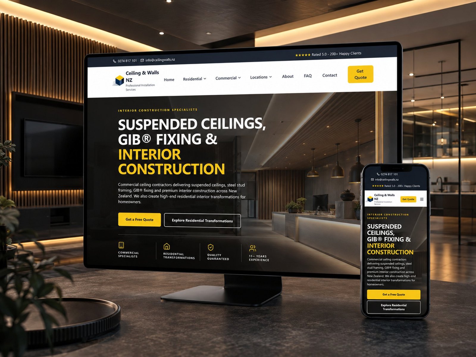 Ceiling & Walls NZ website, built by Kiweb